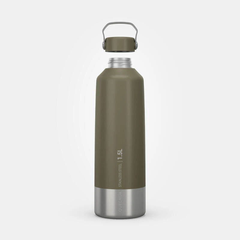Quechua Stainless Steel Hiking Flask With Screw Cap MH100 1.5 L Khaki 4 Quechua Stainless Steel Hiking Flask With Screw Cap MH100 1.5 L Khaki - Image 2