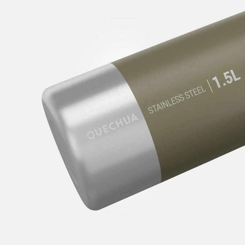 Quechua Stainless Steel Hiking Flask With Screw Cap MH100 1.5 L Khaki 5 Quechua Stainless Steel Hiking Flask With Screw Cap MH100 1.5 L Khaki - Image 3