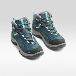 Quechua Women’s Waterproof Mountain Walking Boots - MH100 Mid - Turquoise -Quechua womens waterproof mountain walking boots mh100 mid turquoise 3